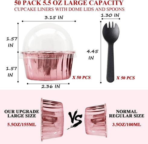 5.5 Oz Foil Muffin Cups Muffin Tins 50 Pack,LNYZQUS Jumbo Cupcake Liners With Lids,Disposable Ramekins Pans Cupcake Cups Wrappers,Cupcake Baking C...