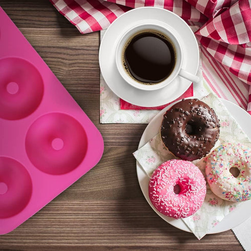 homEdge Silicone Donut Molds, 3-Pack of Non-Stick Food Grade Silicone Pans for Donut Baking – Green,Pink,Blue...