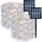 QITONG White Solar Fairy Lights Outdoor Waterproof, 2 Pack Each 33ft 100 LED Solar String Lights, 8 Modes Silver Wire Solar Christmas Twinkle Ligh...