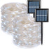 QITONG White Solar Fairy Lights Outdoor Waterproof, 2 Pack Each 33ft 100 LED Solar String Lights, 8 Modes Silver Wire Solar Christmas Twinkle Ligh...