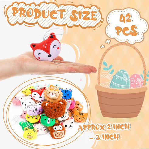 Sumind 42 Pcs Mini Plush Animals Toys Set, Cute Small Stuffed Animal Plush Keychain Decorations for Easter Themed Party Favors, Carnival Prizes, C...