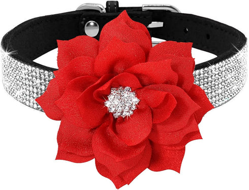Rhinestone Dog Collar, Cute Dazzling Sparkling Soft Suede Leather Adjustable Pet Dog Cat Collar Crystal Diamond for Puppy Small Medium Large Dogs ...