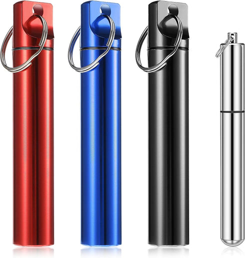 Portable Toothpick Holder 4PCs, Metal Toothpicks Holder Dispenser, Pocket Waterproof Case Toothpicks Container with Keychain, Travel Purse Ear Wax...