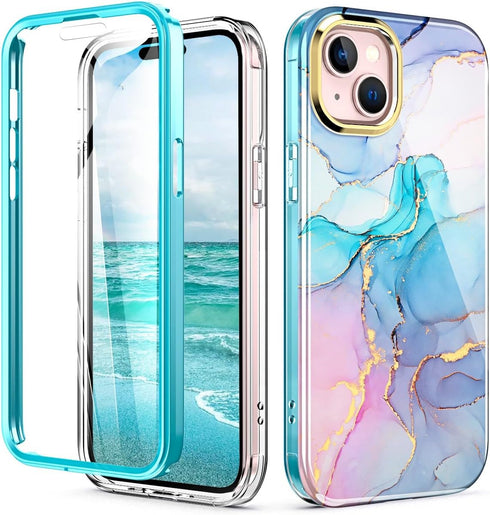 Case for iPhone 15 Case Built with Screen Protector, Lightweight and Stylish Full Body Shockproof Protective Rugged TPU Marble Case for Women/Girl...