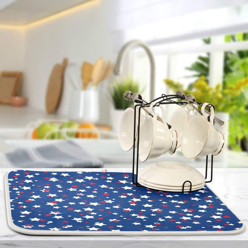 USA Patriotic Stars Memorial Dish Drying Mat 18 X 24 Inch Red Blue White Independence Day Dry Dishes Pads Tableware Mats Protector for Kitchen Cou...