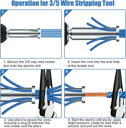 Feekoon Wire Twisting Tool, 3 Way/ 5 Way Wire Stripping Tool and 6mm Hex Shank Cable Twister Tool, Wire Stripper and Twister, Wire Twister Bit for...