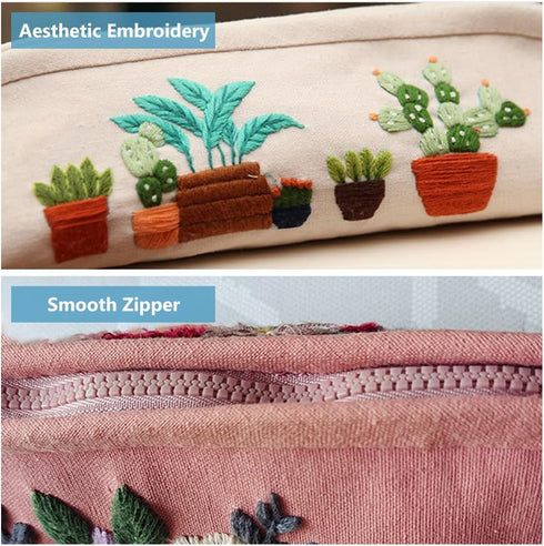 WEBEEDY 2 Sets DIY Embroidery Kit Canvas Zipper Pouch Handmade Embroidery Canvas Pencil Case Cosmetic Bags DIY Embroidered Clutch Starter Kit with...