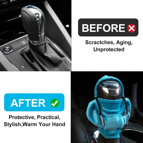 Gear Shift Hoodie Universal Gear Shift Cover Mini Shifter Hoodie Funny Sweater Hoodie for Gear Shift Knob Cute Car Interior Accessories-Blue and R...