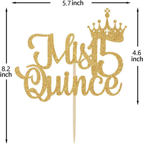 Mis Quince 15 Cake Topper, Hello 15, Cheers to 15 Years, 15th Birthday/Anniversary Party Decorations Gold Glitter....