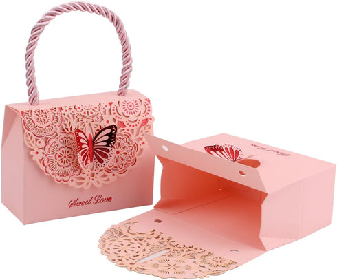 Driew Butterflies Purse Party Favor bags, 20 Pack Baby Shower Candy Gift Chocolate Favor Box Set with Handle for Wedding Decorative, Anniversary, ...