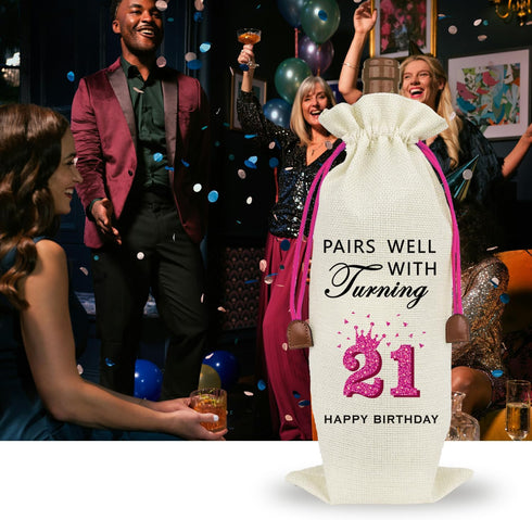 Raisingwell 21st Birthday Wine Bag, Funny Birthday Gifts for Her Him, Wine Champagne Gift Bag With Drawstring, Birthday Party Decorations For Wome...