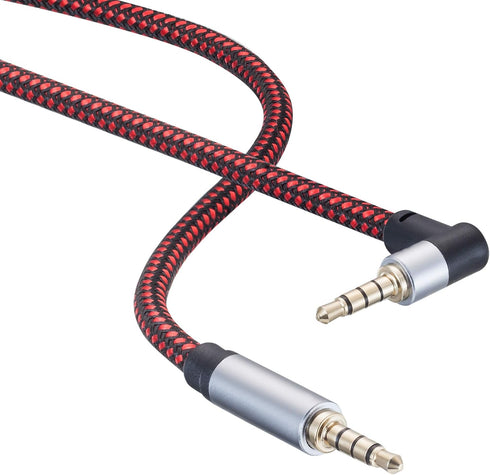Male to Male Audio Cable 3Ft,90 Degree TRRS 3.5mm 4 Pole Nylon Braided Stereo Aux Cable/Auxiliary Cable/Aux Cord for Headphones, PS4,Phone, Tablet...
