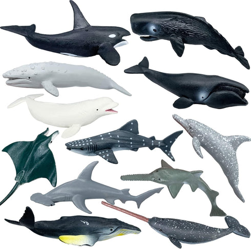 Sharks Figures Sea Animals Whale Toys Set Ocean Animal Action Figures, Great for Kids Bath Toys, Beach Toys, Cake Topper and Party Favors, Gifts, ...