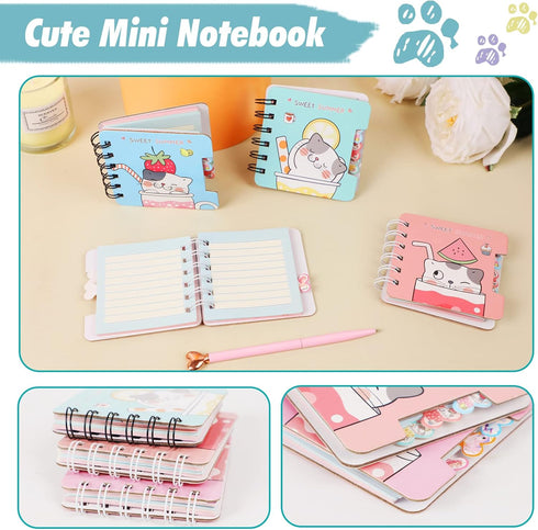 Cat party favors small cute notepad,Kawaii Kitty school office supplies,Funny animal note pad,Cool Mini Kitten spiral notebooks,wide ruled,Japanes...