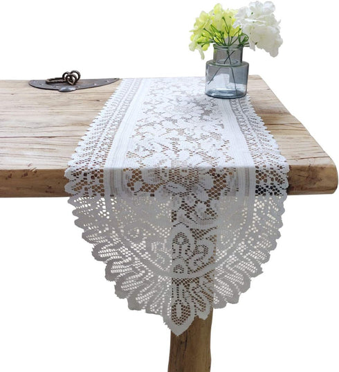 Tinsow 2 Pack Cotton Crochet Lace Rectangular Table Runner Dresser Scarf Doilies (White Style, 13" X 44")...