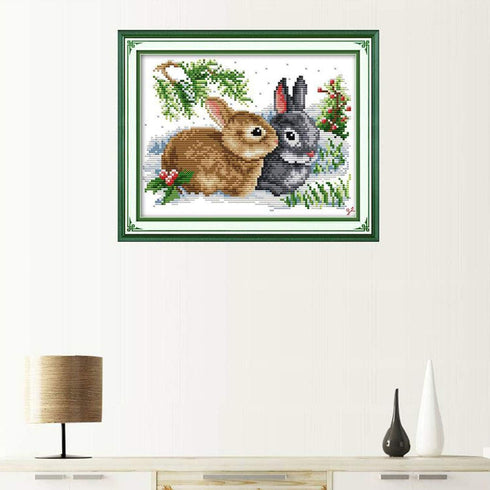 YANCONGLIDEYAN Cross Stitch DIY Hand Needlework Kits 11CT Stamped Cross Stitch Kits for Beginners Pre-Printed Embroidery Kit Pattern Rabbits...