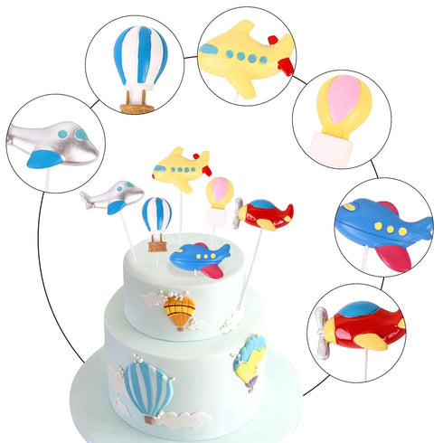 Ercadio 6 Pack Airplane Cake Toppers 2D Hot Air Balloons Cake Picks Baby Shower Boys Girls Birthday Party Cake Decorations Supplies...