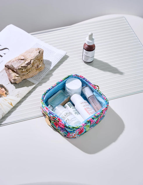 Clear Cosmetic Bag Mini Makeup Bag Transparent Toiletry Bag Travel Makeup Bag Small Pouch with Clear Interior Pocket and D-ring (Mini, Tropical)...