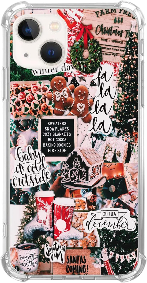 Winter Christmas Holiday Collage Case for iphone 13, Retro Aesthetic Christmas Gingerbread and Tree Pattern Case for Girls Women Men, Unique Trend...