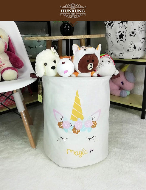 HUNRUNG Laundry Hamper,Large Canvas Fabric Lightweight Storage Basket Toy Organizer Dirty Clothes Collapsible Waterproof for College Dorms, Childr...