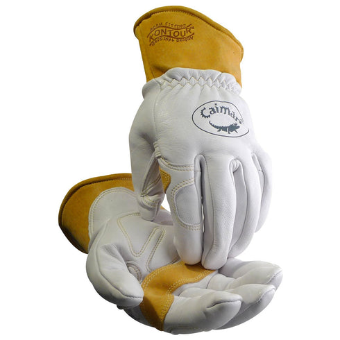 Caiman Premium Goat Grain TIG/MIG Welding Gloves with Wool Insulated Back, Scalloped Cuff, Boarhide Palm, Unlined, Reinforced Thumb, Kevlar, Konto...