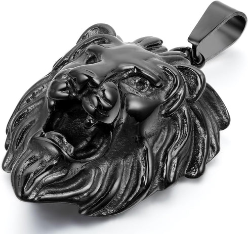 Cupimatch Lion Head Pendant Necklace, Mens Stainless Steel Gothic 22 Inch Biker Link Chain Gold Black...
