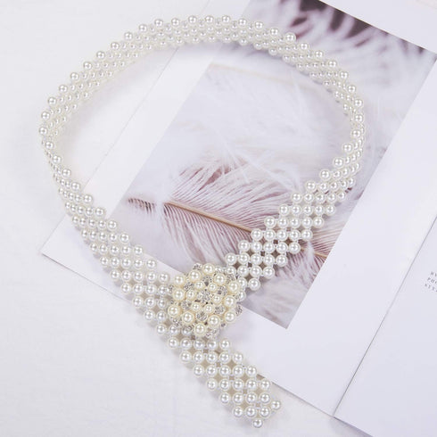 Dubulle Women’s Pearl Belts Elastic Bridal Sash Crystal lvory Bead Wedding Belt Sexy Bridesmaid Dress Girl Waist Chain...