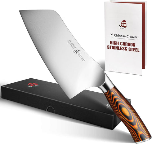 TUO Vegetable Cleaver- Chinese Chef’s Knife - Stainless Steel Kitchen Cutlery - Pakkawood Handle - Gift Box Included - 7 inch - Fiery Phoenix Seri...