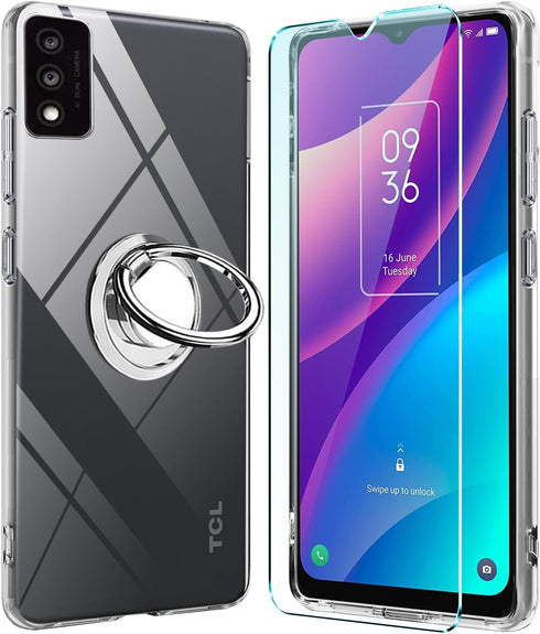 Case for TCL 30T (T603DL) Phone Case Clear with Ring Kickstand,Tempered Glass Screen Protector, Shockproof (Clear)...