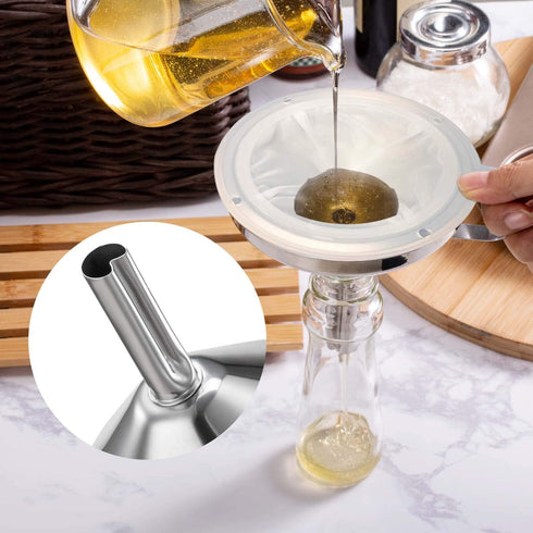 KALAVE Premium Stainless Steel Funnel, 5 Inch Food Grade Kitchen Funnels with 200 Mesh Food Filter Strainer for Filling Bottles, Oils, Juice, Wine...