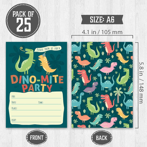 Dinosaur Kids Party Invitation Cards - Lots of Fun with a Pun! 25 Invites with Envelopes for T-Rex Kids Party, Jurassic Birthday or a Dino Themed ...