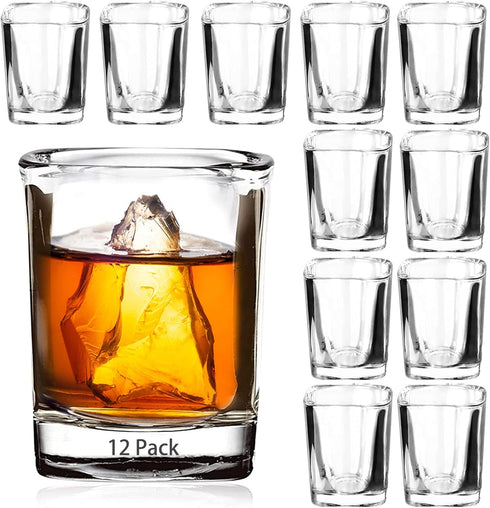Ruckae 12 Pack 2 OZ Shot Glasses Set Clear Shot Glasses Bulk with Heavy Base Bar Square Glass Shot Cups for Vodka Tequila Whiskey Liquor...