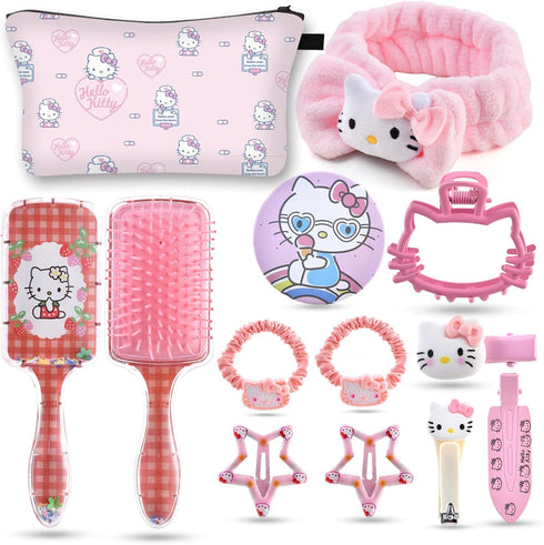 Kitty Makeup Bag Set,Hello Stuff Kitty Including Makeup Bag Headband Hair Claw Clips Hair Brush Mirror Compact Hair Ties Nail Clipper,Hello Kawaii...