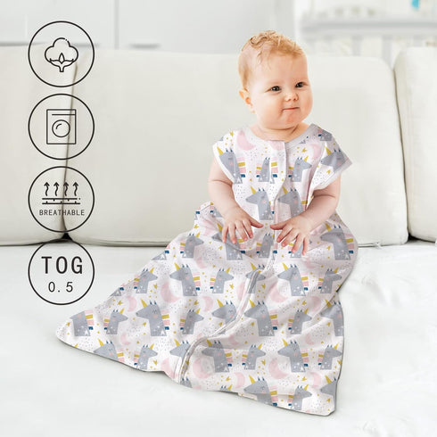 Baby Sleep Sack 6-18 Months 2-Way Comfy Soft Lightweight Zipper Baby Wearable Blanket 100% Cotton TOG 0.5 for Babies (Unicorn M)...