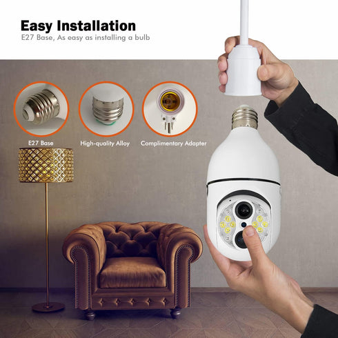 10X Hybrid Zoom Light Bulb Security Camera, 2MP Light Socket Security Camera Outdoor Indoor, Wireless WiFi Home Security Cameras, Full Color Night...
