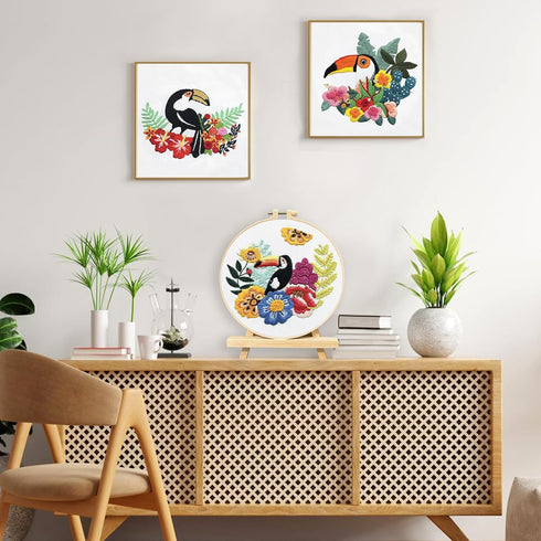 Dremisland 3 Sets Embroidery kit for Beginners Adults Embroidery Starter Kit with Hummingbird Flower Pattern Stamped Cross Stitch Kits DIY Embroid...