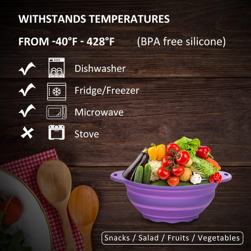 Collapsible SiliconelSalad Bowl 64oz Camping Bowl Outdoor Hiking Travel Durable Bowl for Storage and Mixing Food-Grade Silicone Food Storage Conta...