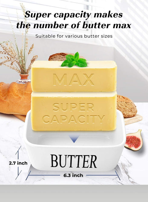 Butter Dish with Lid, Large Butter Container for Countertop, Ceramic Butter Holder for Counter, Butter Tray Butter Keeper with Knife and Sponge Sc...