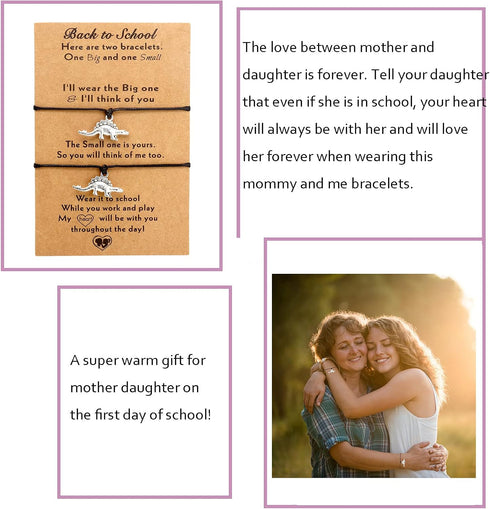 Back to School Gifts - First Day of School Mother Daughter Bracelets Set for 2 - Mommy and Me Heart Charm Matching Wish Bracelets with Poem Cards ...