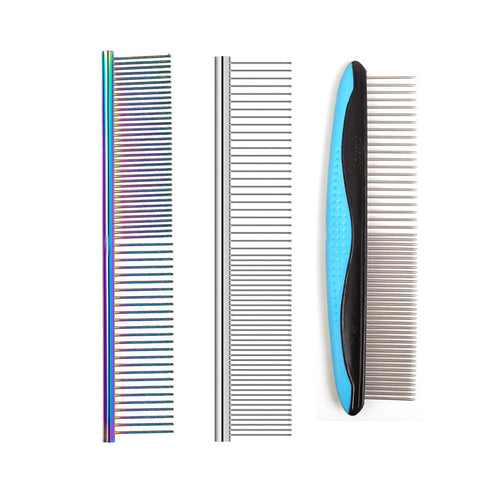 3PCS dog Comb for grooming - 2 in 1 with Stainless Steel Teeth for suitable for removing tangles and knots in long and short haired dogs & cats...