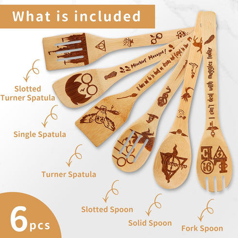 Harry Gifts for Women Kitchen Accessories Wooden Spoons for Cooking Utensils Set 7pcs Magic Wizard Spoon for Wedding&Housewarming-Wooden Spatula f...