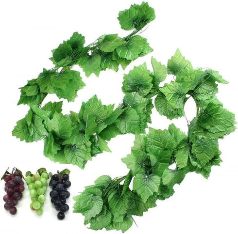 12 Strands 90 ft Artificial Fake Grape Vines with 3 Strings Grapes, Hanging Plant Large Leaves Garland for Wedding Party Store Home Decor Indoor O...