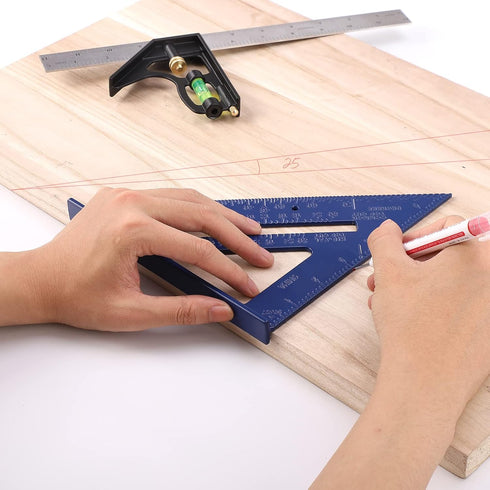 Rafter Square and 12 inch Combo Square Set,Carpentry Squares, Combination Square with Bubble Vial, Woodworking Square, Aluminum Rafter Square, Car...