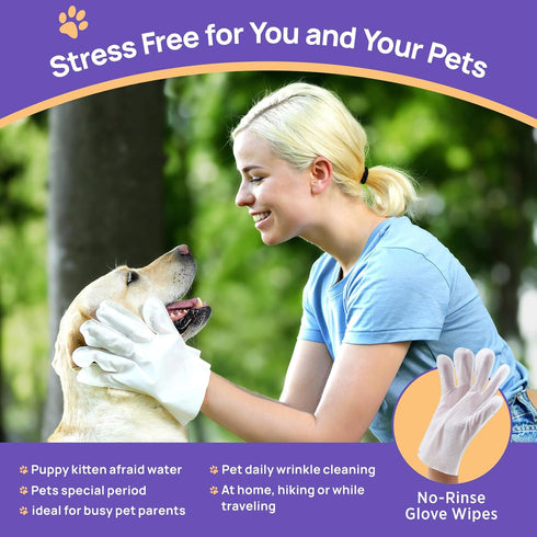 HICC PET Cleaning Deodorizing Bathing Wipes for Dogs & Cats, Hypoallergenic Dog Cleaning Glove Wipes with Coconut Oil Nourishing Grooming Fur, Cat...