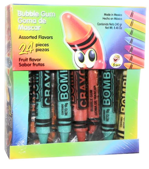 Bombi Crayon Mexican Chewing Gum 24 individually Sealed Packs in box...