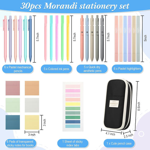 30 Pcs Aesthetic School Supplies 6 Cute Mechanical Pencil 5 Colored Ballpoint Pen 5 Quick Dry Pen 6 Pastel Highlighter 6 Transparent Sticky Note S...