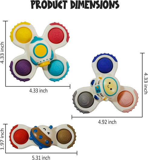 Suction Cup Spinner Toys for Toddlers 1-3, 3PCS Spinning Tops Toys for Kids Window Spinner Toys, Sensory Bath Toys for Babies 12-18 Months, Boys G...