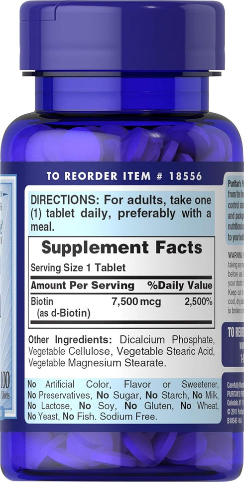 Puritan's Pride Biotin 7500 mcg, Healthy Hair Support, 100 Count, 100 Count (Pack of 1)...