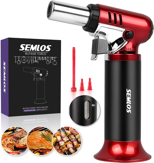 Semlos Butane Torch with Fuel Gauge, Refillable Kitchen Torch Lighter with Safety Lock and Adjustable Flame for DIY, Creme Brulee and Soldering(Bu...