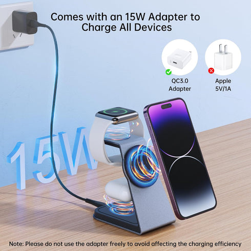 Magnetic Wireless Charger for iPhone, iWatch Charger Compatible with S2-S9,3 in 1 Wireless Charging Station Compatible with iPhone15/14/13/12 and ...